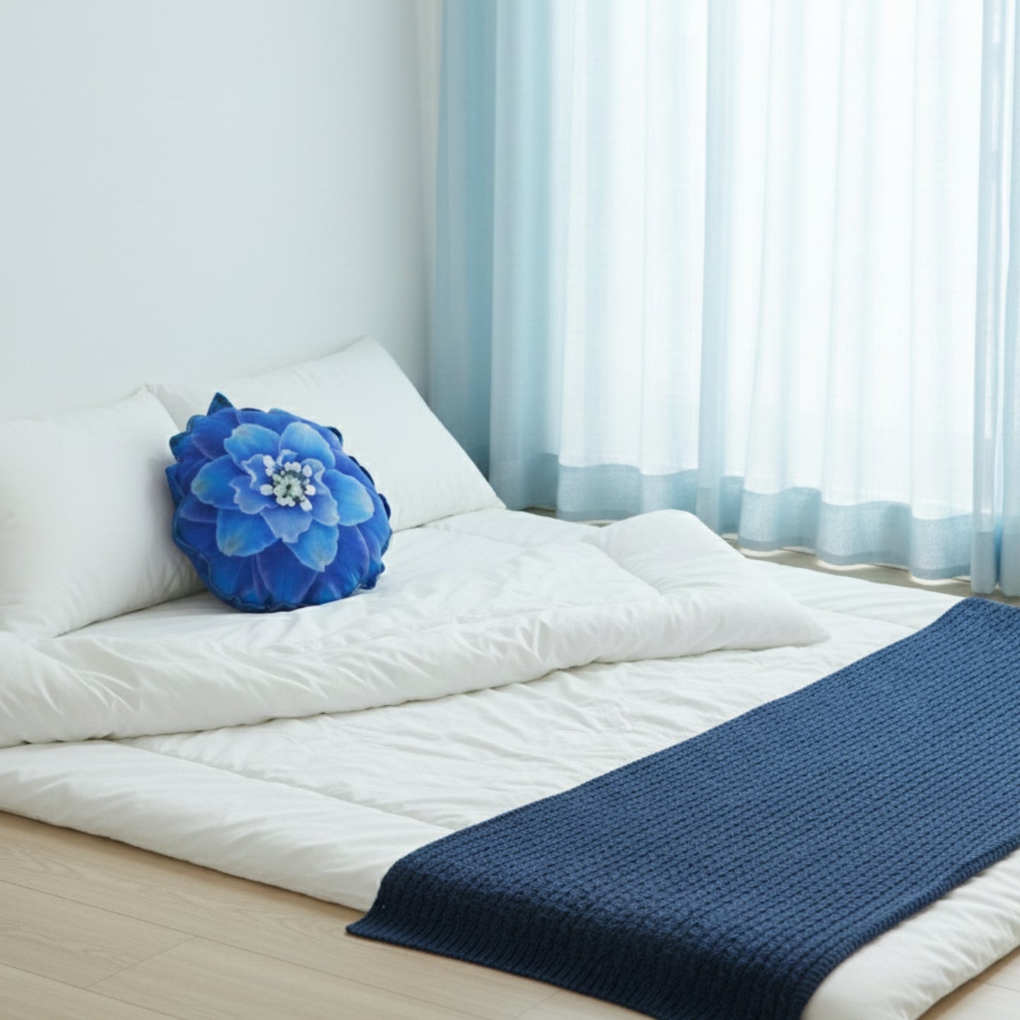 Classic Blue Bloom Flower Shaped Pillow (14 x 14 Inches)