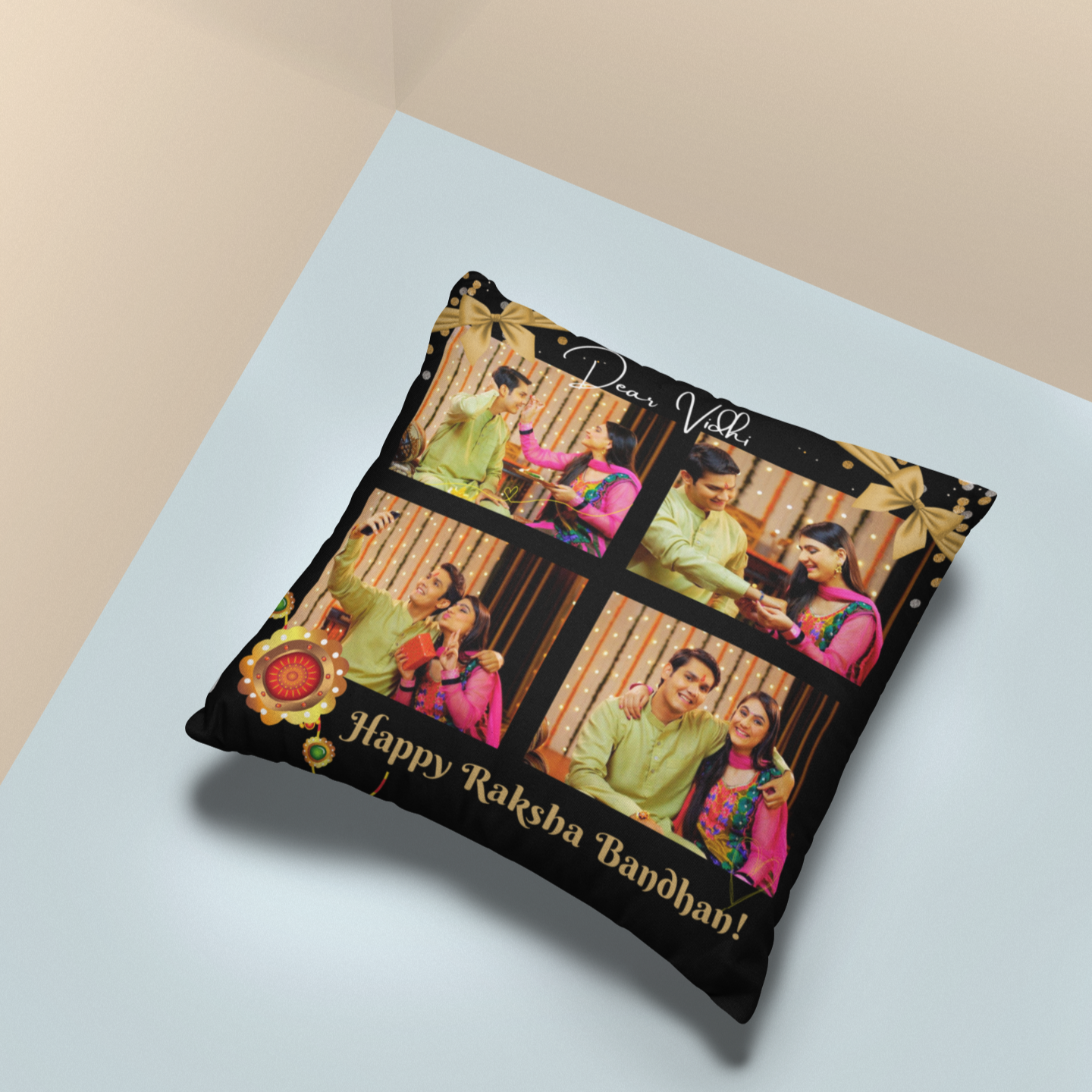 Happy Raksha Bandhan Photo Collage Cushion