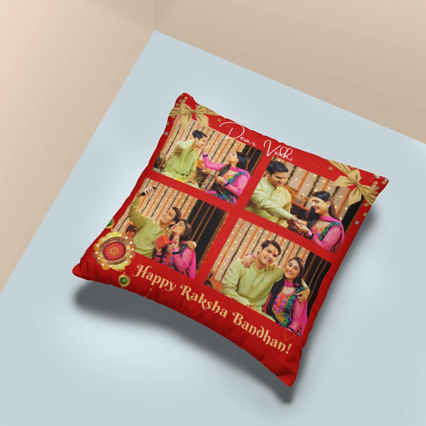 Happy Raksha Bandhan Photo Collage Cushion