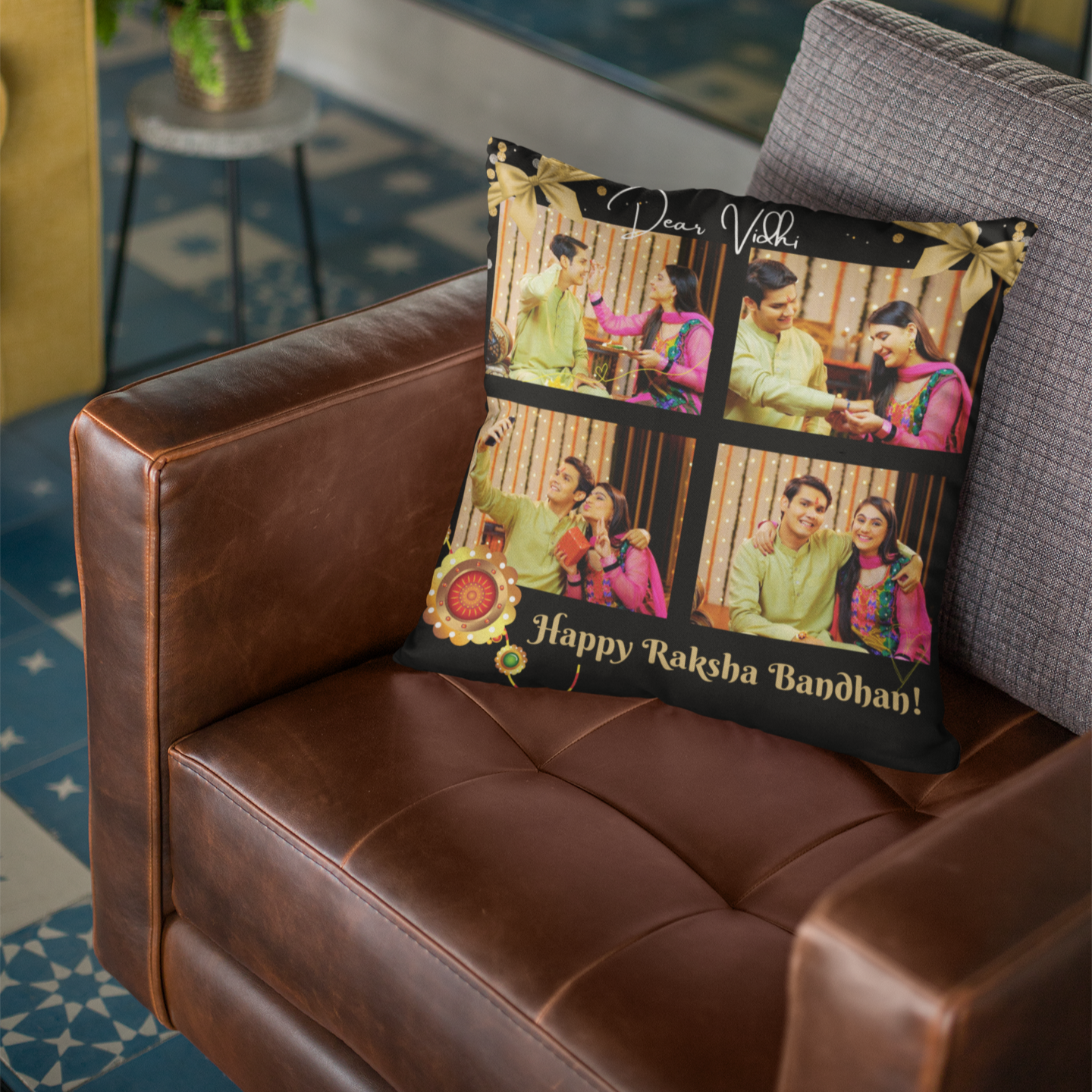 Happy Raksha Bandhan Photo Collage Cushion