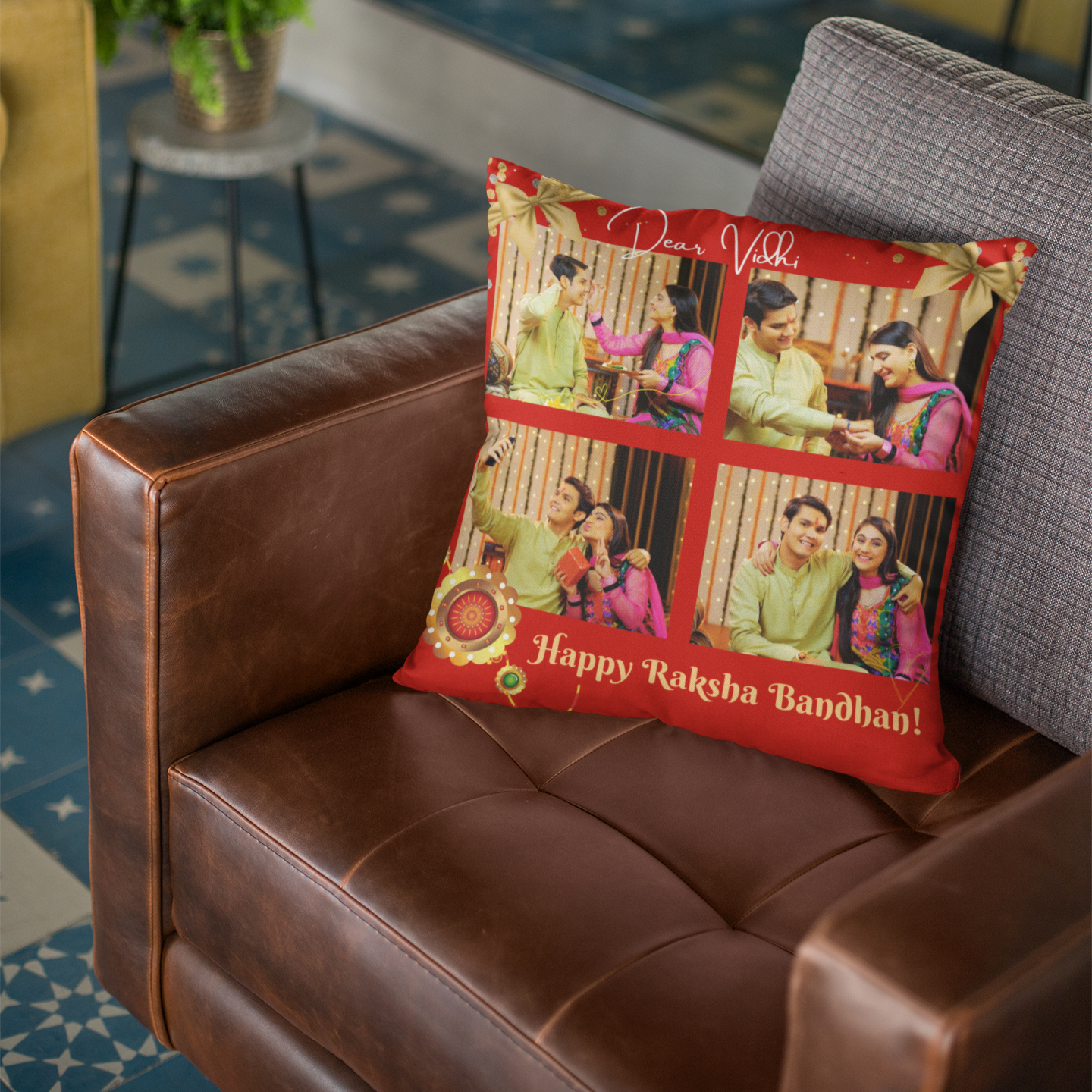 Happy Raksha Bandhan Photo Collage Cushion