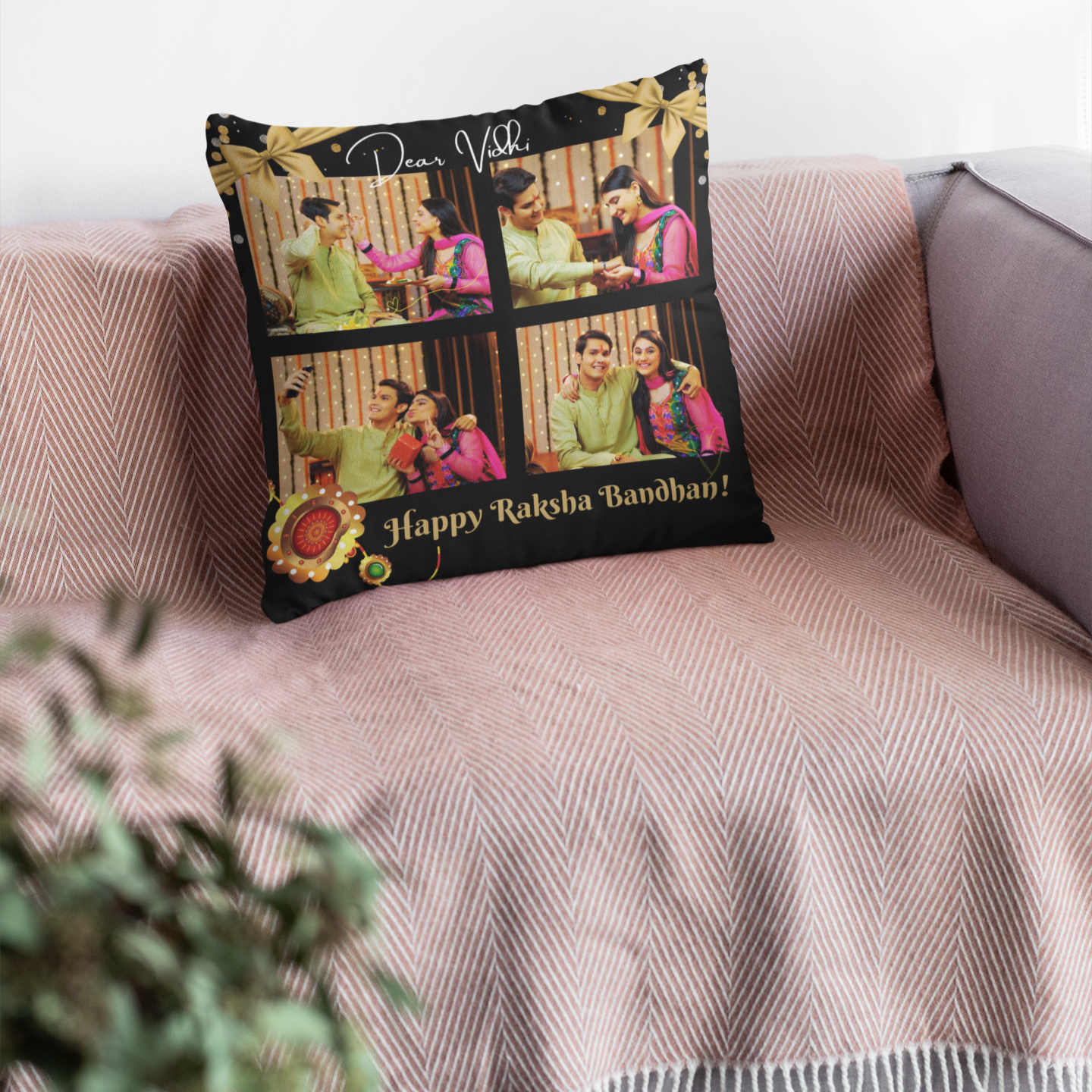 Happy Raksha Bandhan Photo Collage Cushion