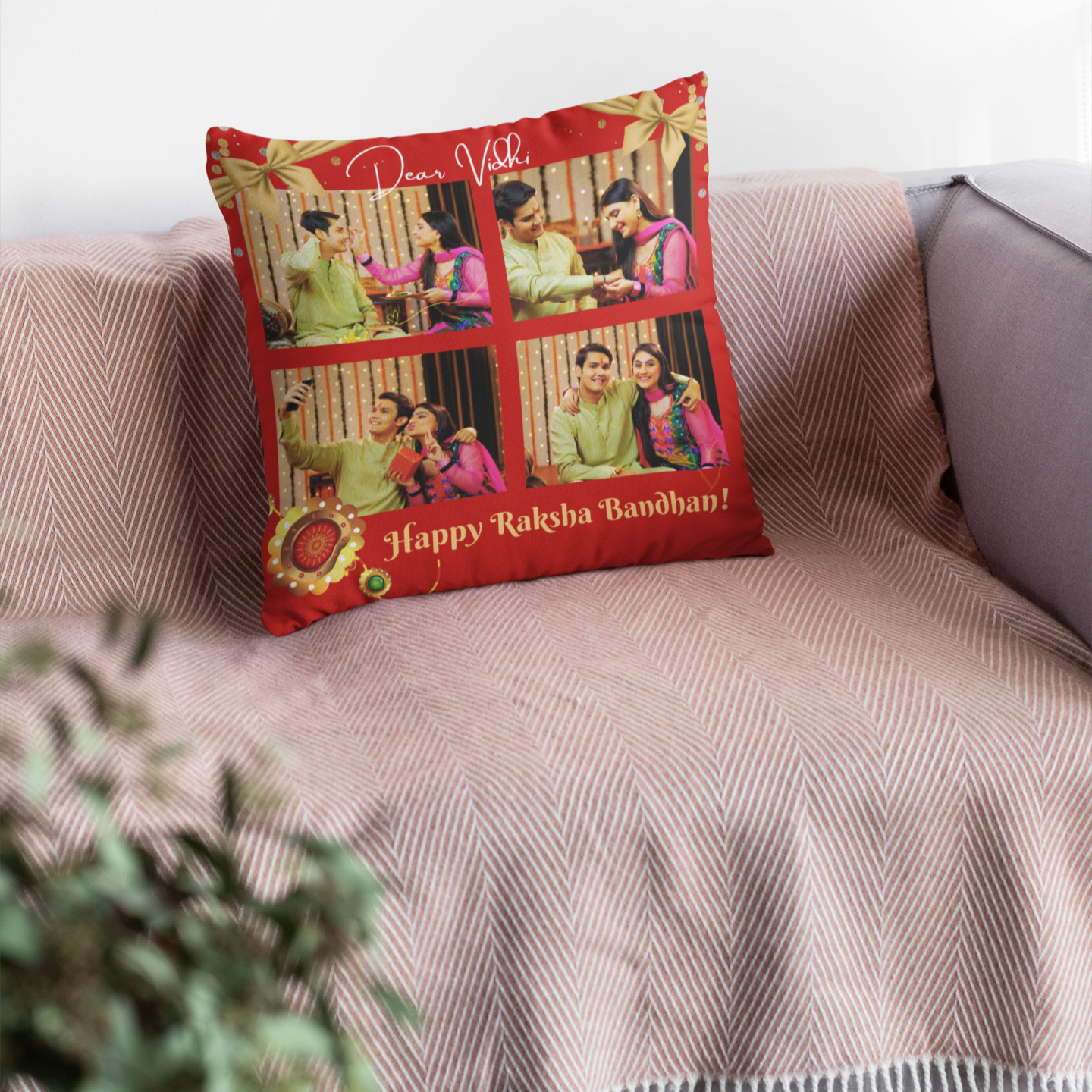 Happy Raksha Bandhan Photo Collage Cushion