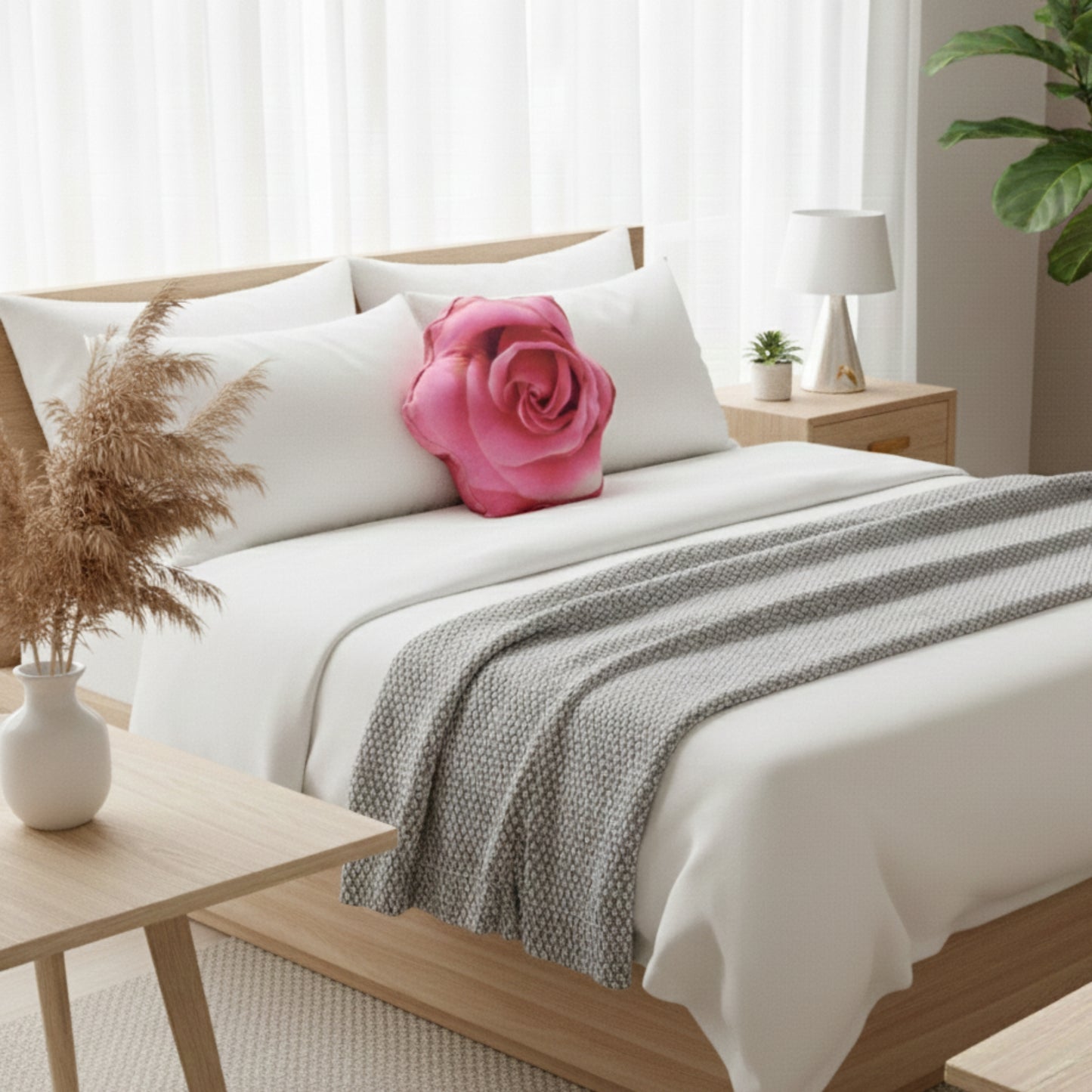 Elegant Pink Rose Shaped Pillow/Cushion (14 x 14 inches)
