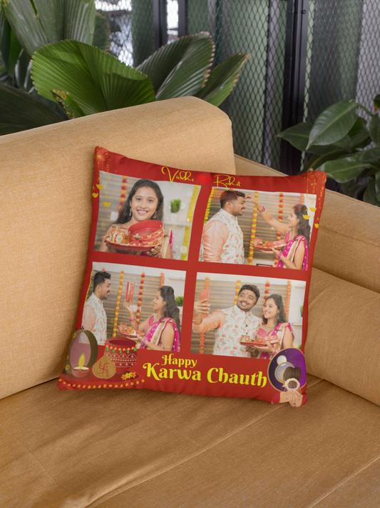 Happy Karwa Chauth Photo Collage Cushion | Karwa Chauth Gift
