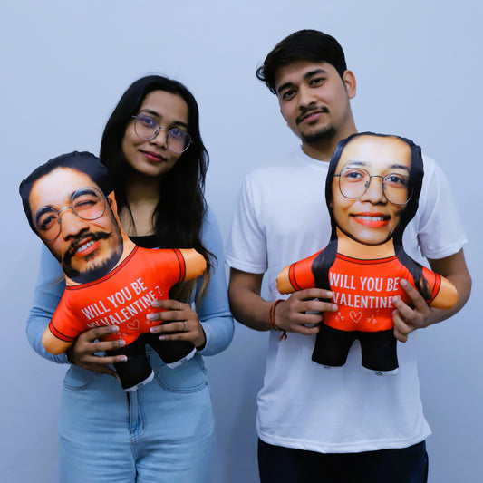 "Will You Be My Valentine?" Face Pillow Mini Me Couple Set