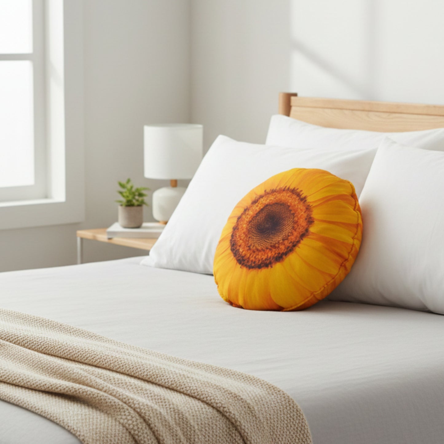 Aesthetic Sunflower Shaped Pillow/Cushion (14 x 14 inches)