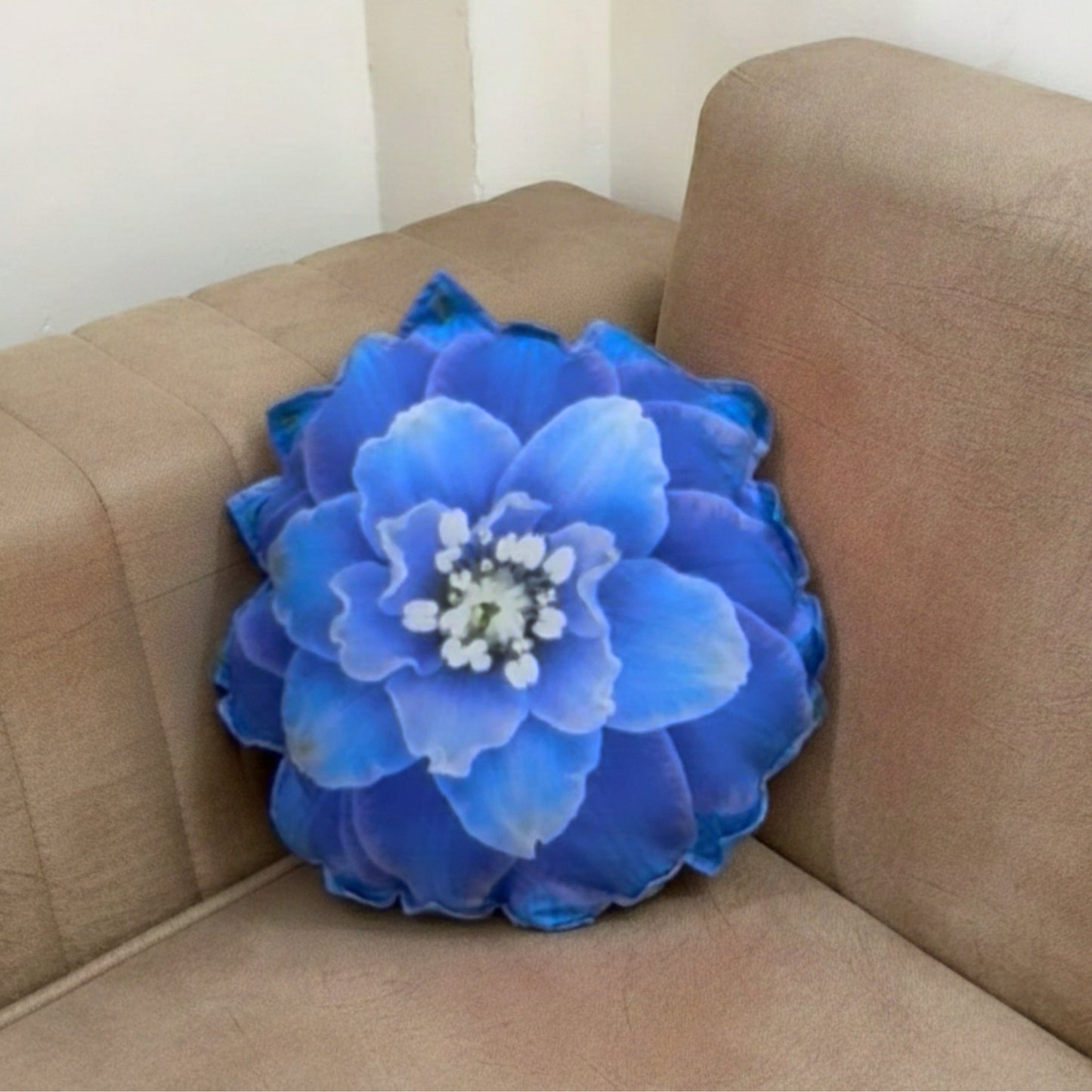 Classic Blue Bloom Flower Shaped Pillow (14 x 14 Inches)