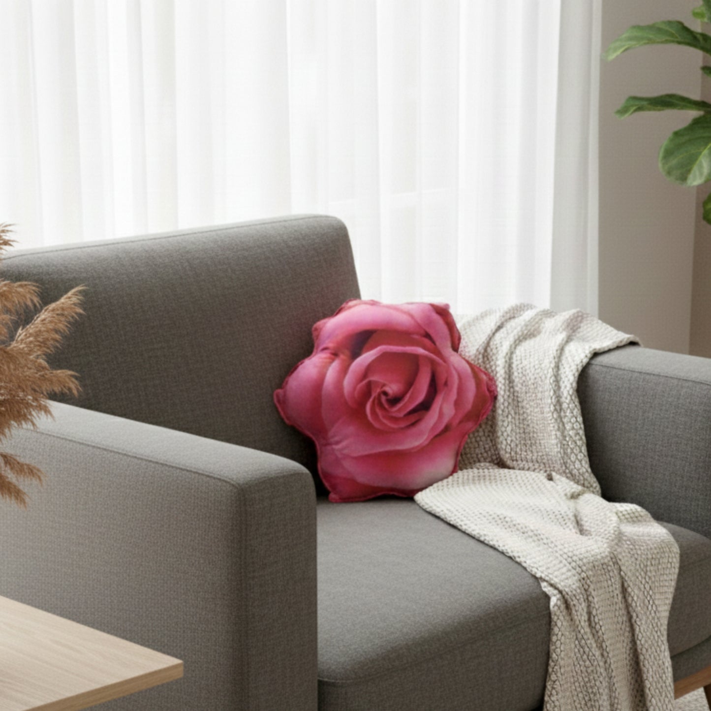 Elegant Pink Rose Shaped Pillow/Cushion (14 x 14 inches)