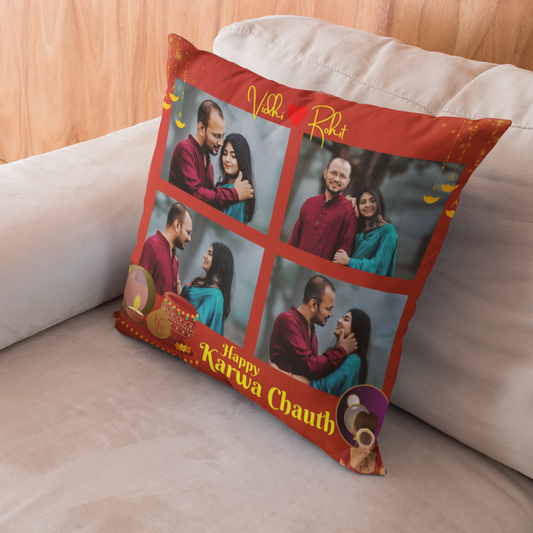 Happy Karwa Chauth Photo Collage Cushion | Karwa Chauth Gift