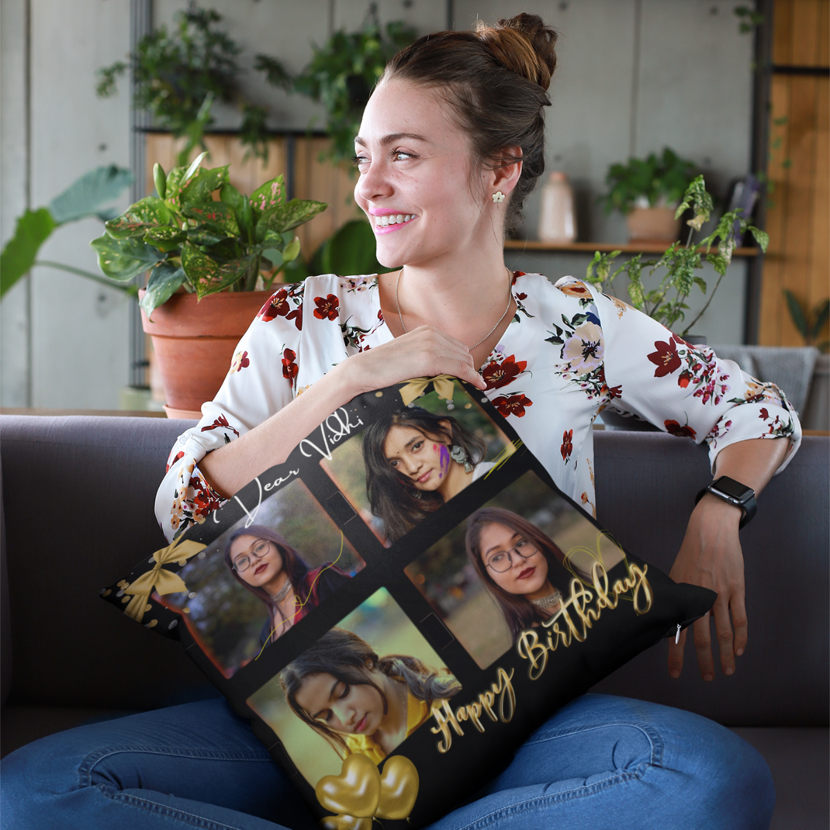 Happy Birthday Photo Collage Cushion