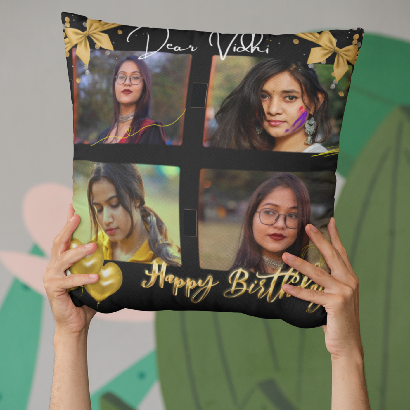 Happy Birthday Photo Collage Cushion