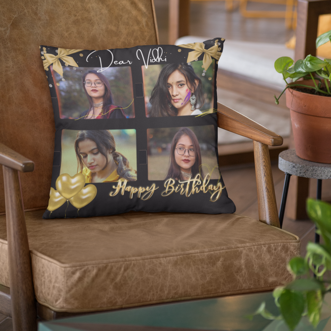 Happy Birthday Photo Collage Cushion