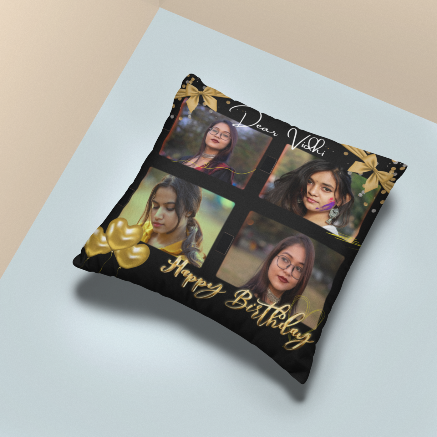 Happy Birthday Photo Collage Cushion